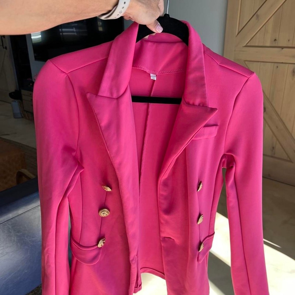 Hot Pink Double Breasted Blazer Gold Lion Buttons Professional Barbiecore Chic M